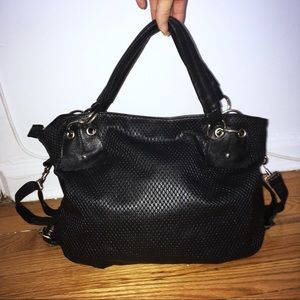 Black textured shoulder bag
